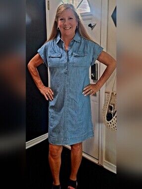 chaps denim shirt dress Chaps Dark Wash Denim Cotton Popover Shirt